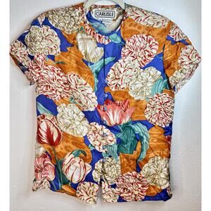 Vtg Carlisle Silk Bright Floral Button Up Size 6